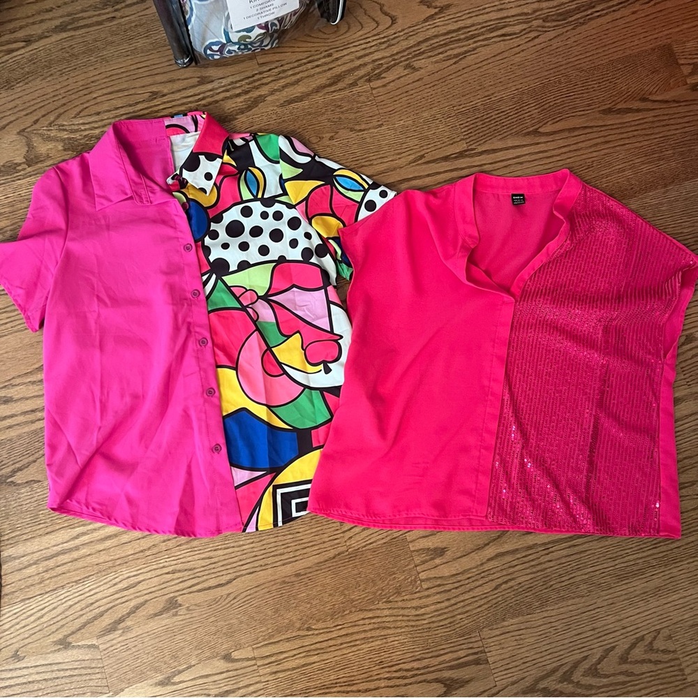 SHEIN Bright Pink Large Shirt lot. This includes both shirts.